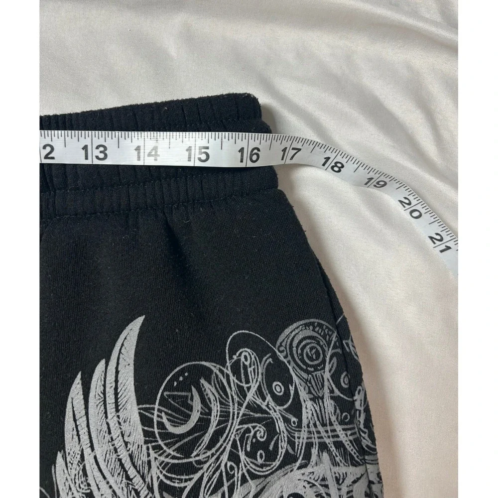 Rebel Vengeance Mens XL Black Graphic Wing Sword Sweat Shorts Streetwear Gothic - Picture 12 of 14
